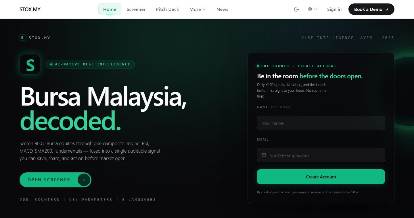 stox.my home with Bursa Malaysia decoded and the live screener handoff